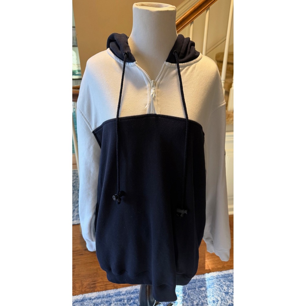 August Max Woman Vintage Colorblock Nautical Anchor Hoodie Navy White Size X